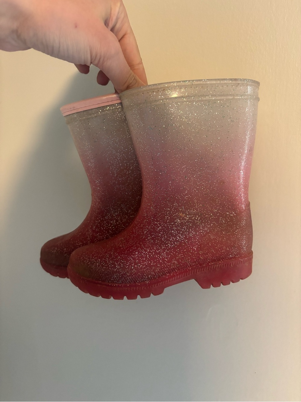 Toddler girl size 7 Glitter Ombre Pink Kids Rain Boots light up